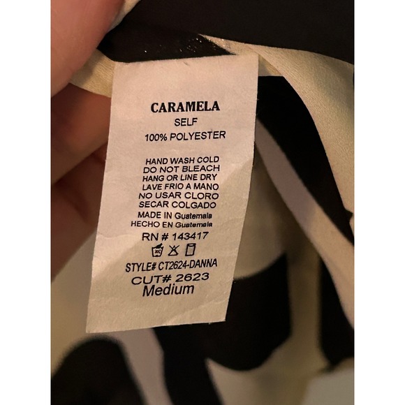 Caramela Women's Medium Black White Abstract Print V-Neck Kaftan Top - Picture 4 of 4